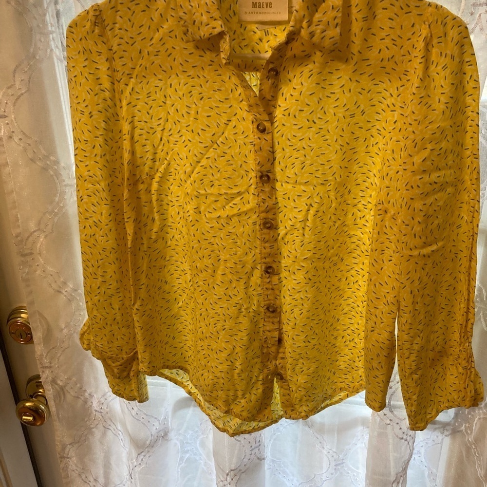 🌼 Maeve by Anthropologie Yellow Printed Button-Up Blouse | Size 2 🌼
